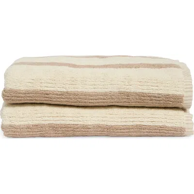 Nordstrom Rack 2-pack Reversible Stripe Bath Towel In Brown