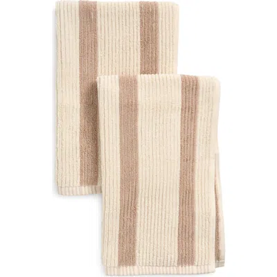 Nordstrom Rack 2-pack Reversible Stripe Hand Towel In Brown
