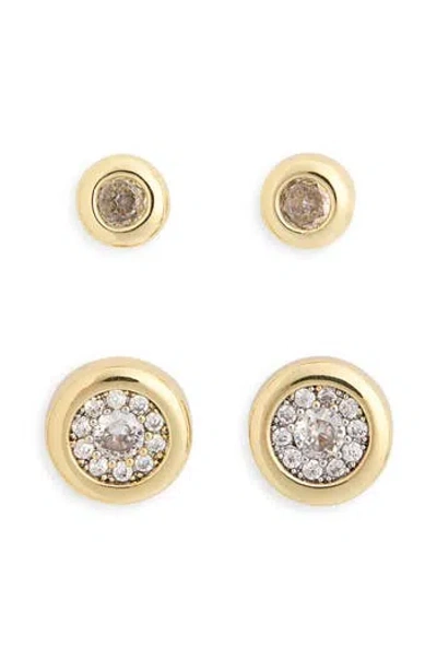 Nordstrom Rack 2-piece Bezel Cz Stud Earrings Set In Gold