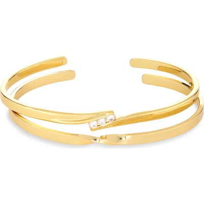 Nordstrom Rack 2-pack Cubic Zirconia & Twist Cuff Bracelets In Clear- Gold