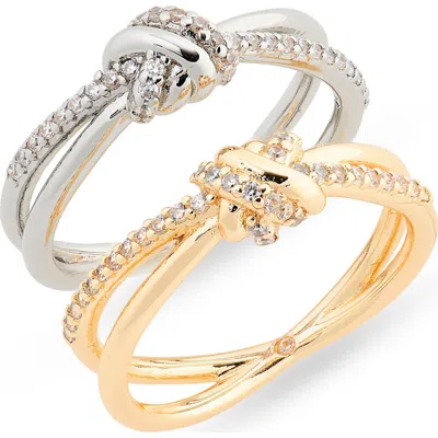 Nordstrom Rack 2-pack Cubic Zirconia Knotted Rings In Two Tone