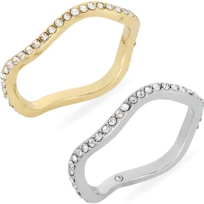 Nordstrom Rack 2-pack Cubic Zirconia Wavy Band Rings In Multi