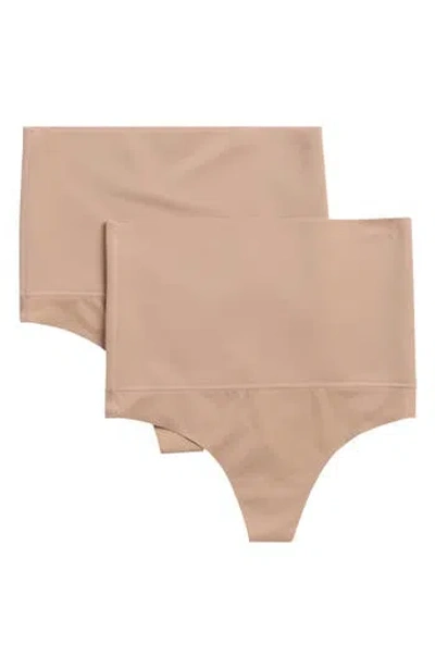 Nordstrom Rack 2-pack High Waist Shaping Thongs In Brown
