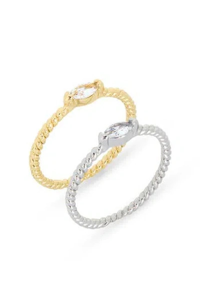 Nordstrom Rack 2-pack Mixed Metal Cubic Zirconia Rings In Gold