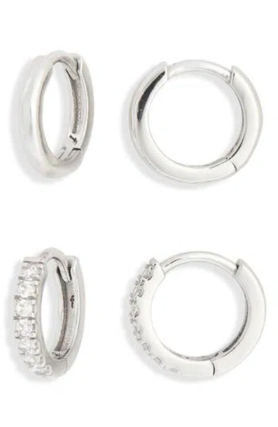 Nordstrom Rack 2-piece 8mm Huggie Hoop Earrings Set In White