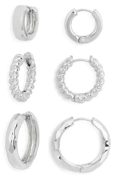 Nordstrom Rack 3-pack Assorted Essential Huggie Hoop Earrings In Metallic