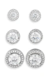 Nordstrom Rack 3-pack Assorted Halo Cubic Zirconia Stud Earrings In Metallic