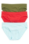 Nordstrom Rack 3-pack Assorted Low Rise Bikinis In Green -aqua Multi