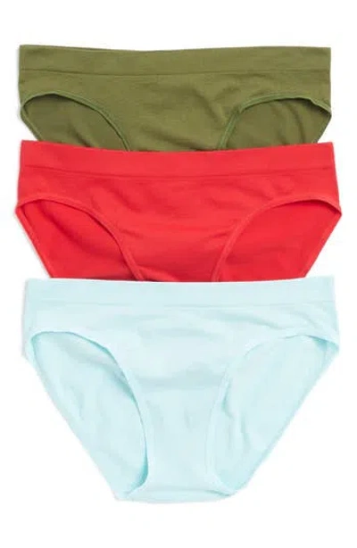 Nordstrom Rack 3-pack Assorted Low Rise Bikinis In Green -aqua Multi