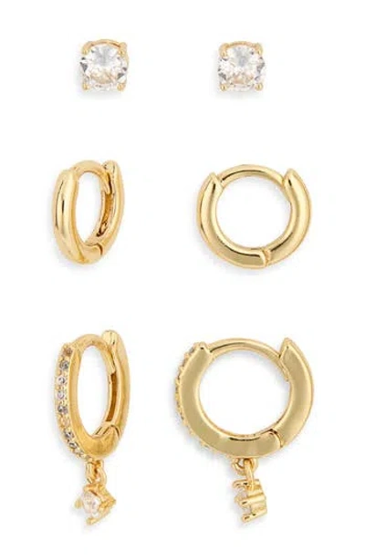 Nordstrom Rack 3-pack Assorted Stud & Hoop Earrings Set In Gold