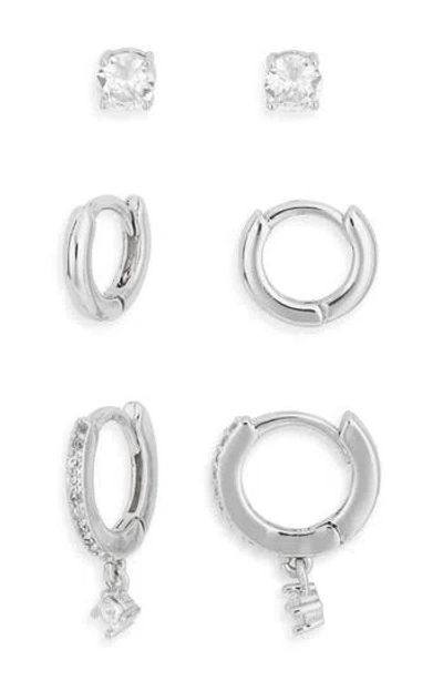 Nordstrom Rack 3-pack Assorted Stud & Hoop Earrings Set In Silver