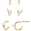 Nordstrom Rack 3-pack Cz & Faux Pearl Stud & Hoop Earrings In Multi