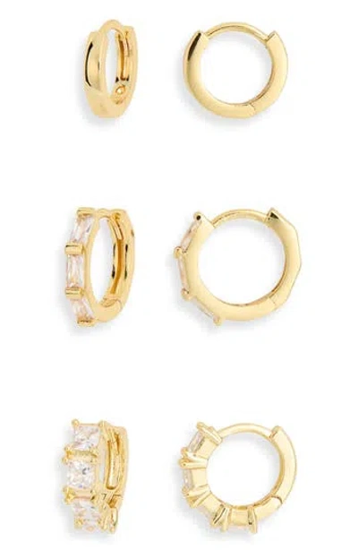 Nordstrom Rack 3-pack Cz Hoop Earrings In Gold