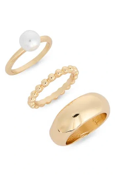 Nordstrom Rack 3-pack Faux Pearl Assorted Rings In Gold