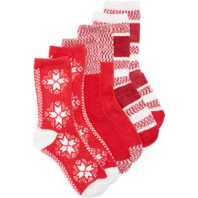 Nordstrom Rack 3-pack Pattern Socks In Red Snowflake -stripes