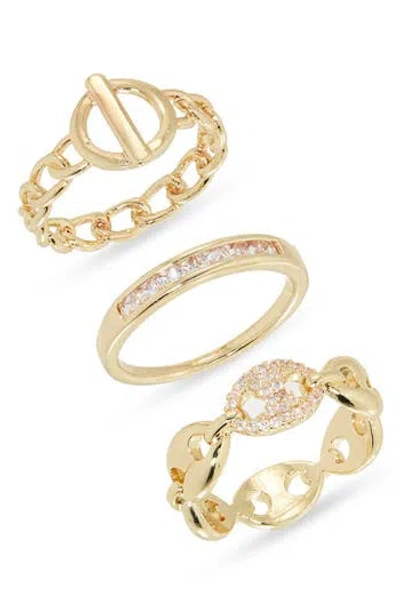 Nordstrom Rack 3-pack Pavé Cz Mariner Band Rings In Gold