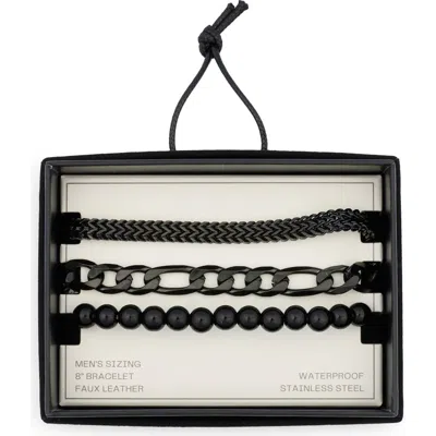 Nordstrom Rack 3-pack Waterproof Mixed Chain Bracelets In Black