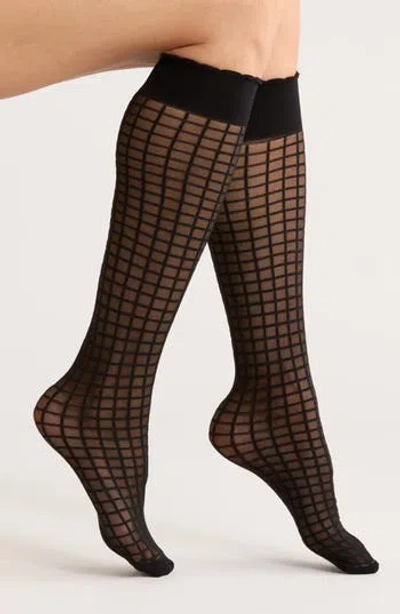 Nordstrom Rack 3-pack Windowpane Knee High Socks In Black