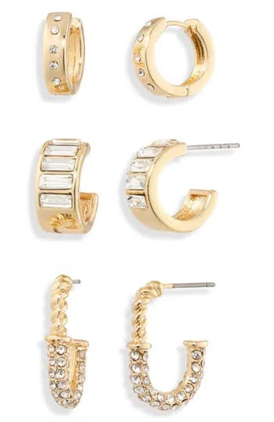 Nordstrom Rack 3-pack Assorted Huggie Hoop Earrings In Gold