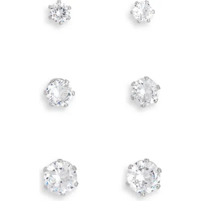 Nordstrom Rack 3-pack Cubic Zirconia Stud Earrings In Silver