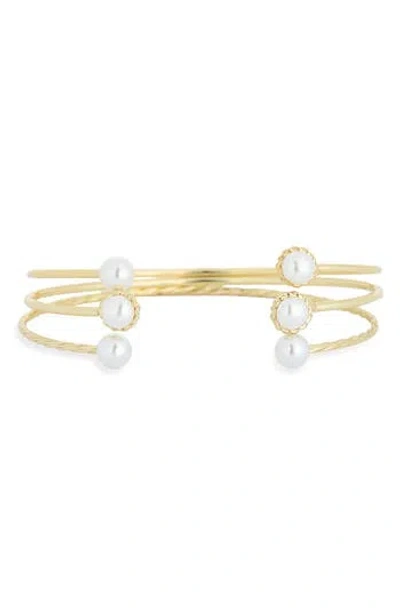 Nordstrom Rack 3-pack Faux Pearl & Cuff Bracelets In Gold