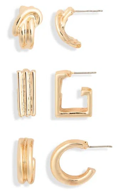 Nordstrom Rack 3-pack Geo Assorted Hoop Earrings In Gold