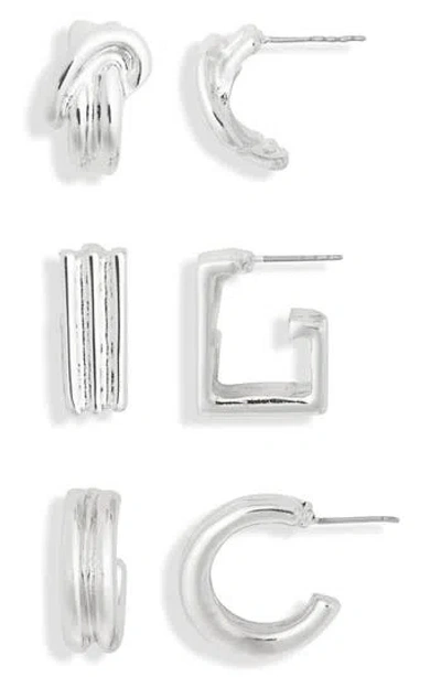 Nordstrom Rack 3-pack Geo Assorted Hoop Earrings In Silver