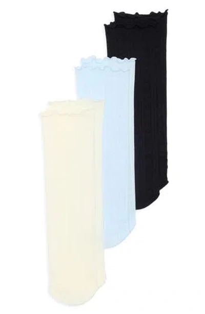 Nordstrom Rack 3-pack Heart Sheer Knit Lettuce Top Socks In Multi