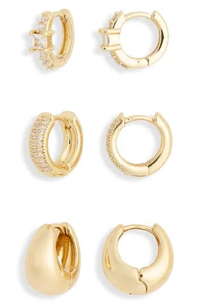 Nordstrom Rack 3-pack Mixed Cz Huggie Hoop Earrings In Gold