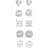 Nordstrom Rack 5-pack Assorted Cz & Imitation Pearl Stud Earrings In Clear- White- Silver