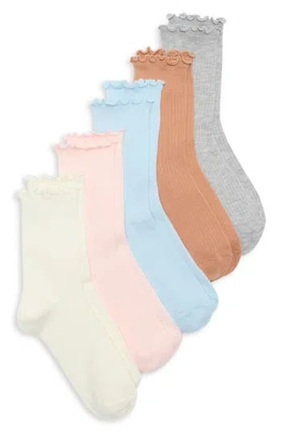 Nordstrom Rack 5-pack Demi Lettuce Edge Crew Socks In Ivory Multi