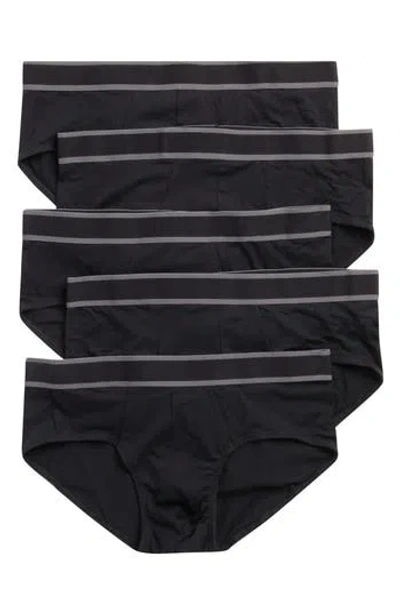 Nordstrom Rack 5-pack Modern Cut Stretch Cotton Briefs In Black