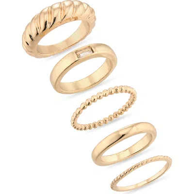 Nordstrom Rack 5-pack Smooth And Textured Rings In Gold