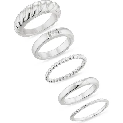 Nordstrom Rack 5-pack Smooth And Textured Rings In Metallic