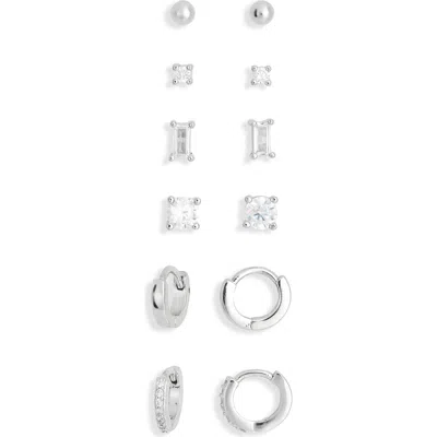 Nordstrom Rack 6-pack Mixed Stud & Hoop Earrings In Silver