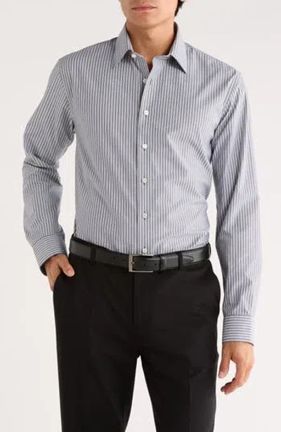 Nordstrom Rack Angelo Trim Fit Stripe Non-iron Dress Shirt In Gray