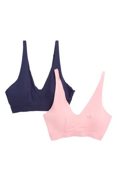 Nordstrom Rack Assorted 2-pack Tranquility Bralettes In Pink Beauty Navy Peacoat