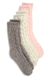 Nordstrom Rack Assorted 3-pack Cable Butter Socks In Pink Veil Rose -charcoal Multi