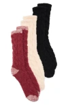 Nordstrom Rack Assorted 3-pack Cable Butter Socks In Red Grape -jet Black Multi