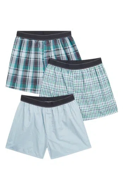 Nordstrom Rack Assorted 3-pack Modern Fit Woven Boxers In Blue Microgrid Multi
