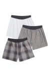 Nordstrom Rack Assorted 3-pack Modern Fit Woven Boxers In Grey Ombre Plaid Multi