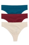 Nordstrom Rack Assorted 3-pack Seamless Thongs In Pink -burgundy Multi