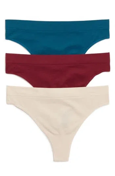 Nordstrom Rack Assorted 3-pack Seamless Thongs In Pink -burgundy Multi