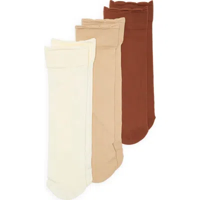 Nordstrom Rack Assorted 3-pack Sheer Ankle Socks In Tan