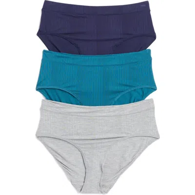 Nordstrom Rack Assorted 3-pack Textured Briefs In Grey Heather -teal Multi