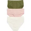 Nordstrom Rack Assorted 3-pack Textured Briefs In Pink Puff -olive Multi