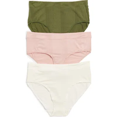Nordstrom Rack Assorted 3-pack Textured Briefs In Pink Puff -olive Multi