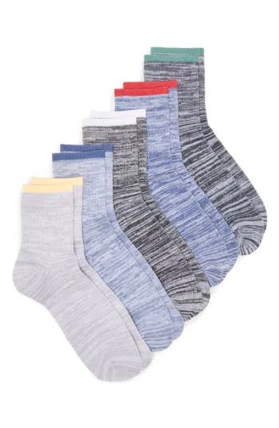 Nordstrom Rack Assorted 5-pack Color Tip Marl Quarter Socks In Navy Multi