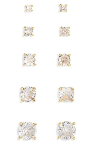 Nordstrom Rack Assorted 5-pack Cubic Zirconia Round Stud Earrings In Gold