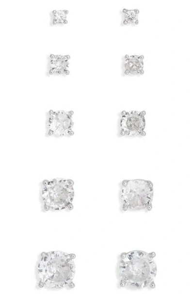 Nordstrom Rack Assorted 5-pack Cubic Zirconia Round Stud Earrings In Metallic
